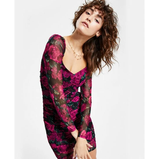 Discount 😉 Bar III 👩 Women's Sweetheart-Neck Ruched Bodycon 👗 Dress, Created For Macy's Fuchsia Night Multi 💯 4 Discount 😉 Bar III 👩 Women's Sweetheart-Neck Ruched Bodycon 👗 Dress, Created For Macy's Fuchsia Night Multi 💯 - Image 4