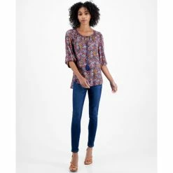 Best deal ⭐ Bar III 👩 Women's Tie-Neck Tassel Tunic Top, Created For Macy's Blue Shadow Combo ⌛
