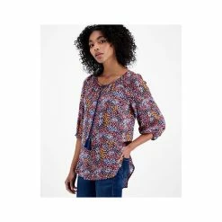 Best deal ⭐ Bar III 👩 Women's Tie-Neck Tassel Tunic Top, Created For Macy's Blue Shadow Combo ⌛ -Cheap Bar III Store unnamed file 1493