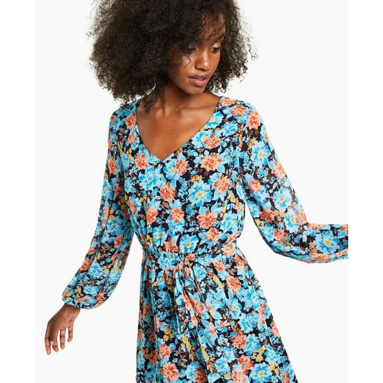 Promo ๐ Bar III Printed Chiffon V-Neck ๐ Dress, Created For Macy's Mosaic Blue/fox Combo โจ 4 Promo ๐ Bar III Printed Chiffon V-Neck ๐ Dress, Created For Macy's Mosaic Blue/fox Combo โจ - Image 4