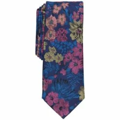 Hot Sale 😀 Bar III Men's Cartozian Botanical Tie, Created For Macy's Navy ✔️