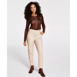 Coupon 🎉 Bar III 👩 Women's Faux-Leather Button-Fly Ankle Pants, Created For Macy's Naturally Nude 😉 -Cheap Bar III Store unnamed file 15