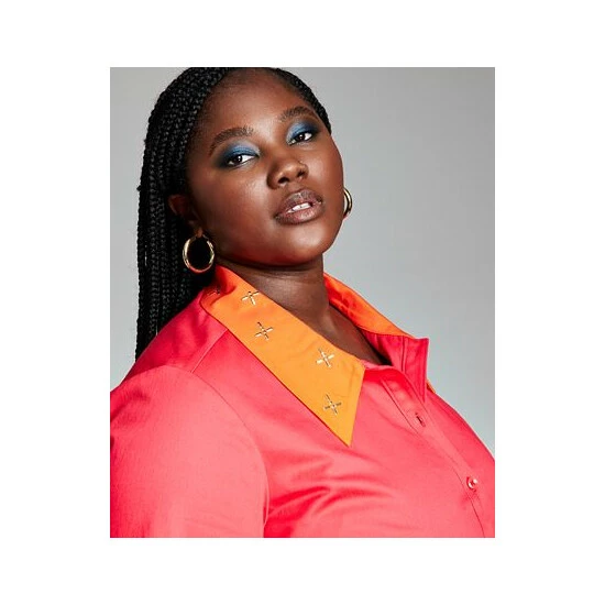 Best Pirce ๐ Bar III GooGoo Atkins Trendy Plus Size Embellished-Collar Top, Created For Macy's Red Lollipop โญ 2 Best Pirce ๐ Bar III GooGoo Atkins Trendy Plus Size Embellished-Collar Top, Created For Macy's Red Lollipop โญ - Image 2