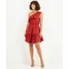 Budget 👏 Bar III 👩 Women's One-Shoulder Ruffled-Hem 👗 Dress, Created For Macy's Red Canyon ✔️