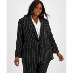 Flash Sale 😉 Bar III Plus Size One-Button Pinstripe Blazer, Created For Macy's Bar Black/whie 😍