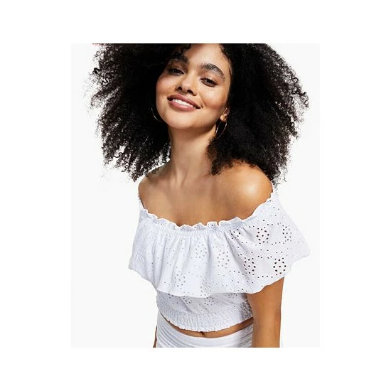 Hot Sale ๐ฏ Bar III Off-The-Shoulder Eyelet Top, Created For Macy's Bright White ๐งจ 3 Hot Sale ๐ฏ Bar III Off-The-Shoulder Eyelet Top, Created For Macy's Bright White ๐งจ - Image 3