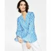 Discount 🎁 Bar III 👩 Women's Striped Smocked-Cuff Top, Created For Macy's Deep Aqua/blanc 👍