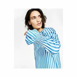 Discount 🎁 Bar III 👩 Women's Striped Smocked-Cuff Top, Created For Macy's Deep Aqua/blanc 👍 -Cheap Bar III Store unnamed file 1528