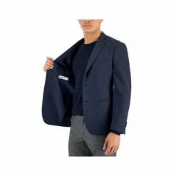 Budget 🛒 Bar III Men's Slim-Fit Navy Windowpane Knit Blazer, Created For Macy's 🌟 -Cheap Bar III Store unnamed file 1533
