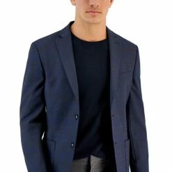 Budget 🛒 Bar III Men's Slim-Fit Navy Windowpane Knit Blazer, Created For Macy's 🌟 -Cheap Bar III Store unnamed file 1534