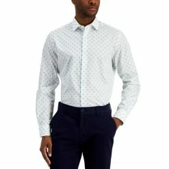 Coupon ๐ Bar III Men's Slim-Fit Stretch Medallion Print ๐ Dress ๐ Shirt, Created For Macy's White Green ๐