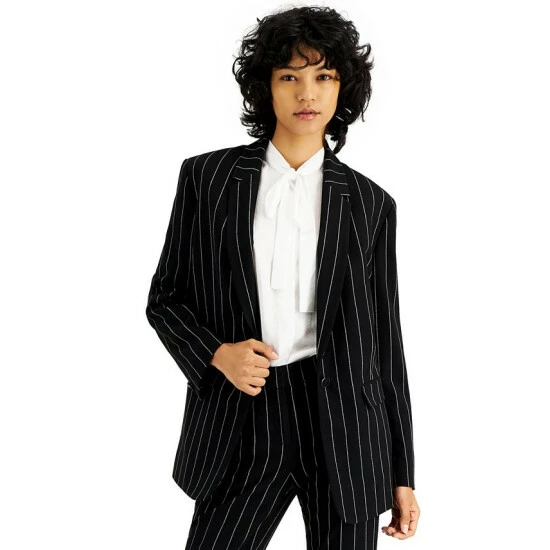 Buy 😉 Bar III 👩 Women's Pinstripe One-Button Boyfriend Jacket, Created For Macy's Bar Black/white 👍 1 Buy 😉 Bar III 👩 Women's Pinstripe One-Button Boyfriend Jacket, Created For Macy's Bar Black/white 👍