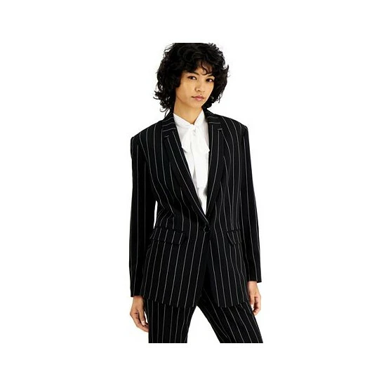 Buy 😉 Bar III 👩 Women's Pinstripe One-Button Boyfriend Jacket, Created For Macy's Bar Black/white 👍 3 Buy 😉 Bar III 👩 Women's Pinstripe One-Button Boyfriend Jacket, Created For Macy's Bar Black/white 👍 - Image 3