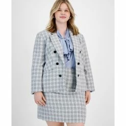 Discount ❤️ Bar III Plus Size Faux Double Breasted Blazer, Created For Macy's Bar White Combo ⭐
