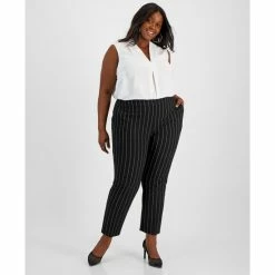 Cheap 😉 Bar III Plus Size Pinstripe Straight Ankle Pants, Created For Macy's Bar Black/whie ⭐