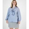 Best reviews of 💯 Bar III Plus Size Bow-Tie Cinched-Sleeve Blouse, Created For Macy's Moonstone 😀