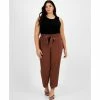 Hot Sale 💯 Bar III Plus Size Textured Tie-Waist Pants, Created For Macy's Gaucho Brown Multi 🔥