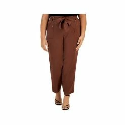 Hot Sale 💯 Bar III Plus Size Textured Tie-Waist Pants, Created For Macy's Gaucho Brown Multi 🔥 -Cheap Bar III Store unnamed file 1599