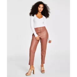 Coupon 🎉 Bar III 👩 Women's Faux-Leather Button-Fly Ankle Pants, Created For Macy's Naturally Nude 😉 -Cheap Bar III Store unnamed file 16
