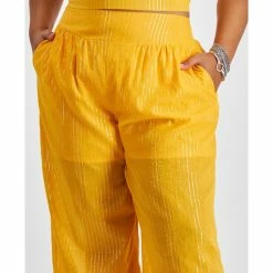 Buy 🧨 Bar III Plus Size High-Rise Smocked-Back Wide-Leg Pants, Created For Macy's Gold Brick ✔️ -Cheap Bar III Store unnamed file 1608