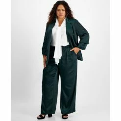 Cheapest ⭐ Bar III Plus Size Washed Satin Jacket & Pull-On Pants, Created For Macy's Pine Mist 🧨