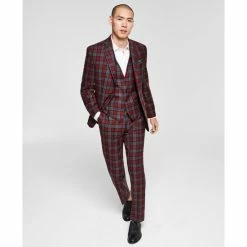 Best reviews of 🥰 Bar III Men's Slim-Fit Red/Gray Plaid Vested Suit Separates, Created For Macy's Red Grey 🌟