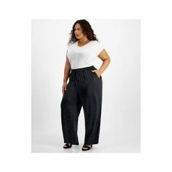 Best Sale 🔥 Bar III Plus Size Washed Satin Pull-On Wide-Leg Pants, Created For Macy's Black 🔔 -Cheap Bar III Store unnamed file 1619