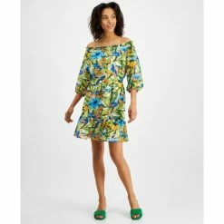 Flash Sale ❤️ Bar III 👩 Women's Ruffled Off-The-Shoulder 👗 Dress, Created For Macy's Blue Atoll Cmb ⌛