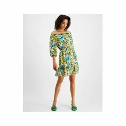 Flash Sale ❤️ Bar III 👩 Women's Ruffled Off-The-Shoulder 👗 Dress, Created For Macy's Blue Atoll Cmb ⌛ -Cheap Bar III Store unnamed file 1623