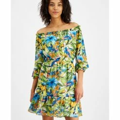 Flash Sale ❤️ Bar III 👩 Women's Ruffled Off-The-Shoulder 👗 Dress, Created For Macy's Blue Atoll Cmb ⌛ -Cheap Bar III Store unnamed file 1624