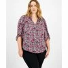 Budget 💯 Bar III Plus Size 3/4-Sleeve Ditsy Floral Print Top, Created For Macy's Black Multi ❤️