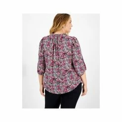 Budget 💯 Bar III Plus Size 3/4-Sleeve Ditsy Floral Print Top, Created For Macy's Black Multi ❤️ -Cheap Bar III Store unnamed file 1634