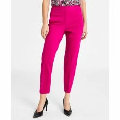 Best deal ⭐ Bar III 👩 Women's Straight Leg High-Rise Ankle Pants, Created For Macy's Jazz Berry 🤩