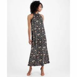 Hot Sale ⌛ Bar III 👩 Women's Paisley-Print Halter-Neck Maxi 👗 Dress, Created For Macy's Black Combo ❤️