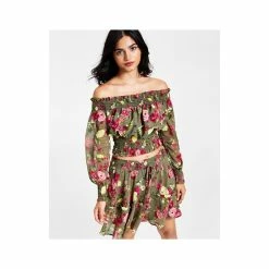 Discount 👏 Bar III 👩 Women's Floral Print Off-The-Shoulder Top, Created For Macy's Reanna Rose C 🔔 -Cheap Bar III Store unnamed file 1678
