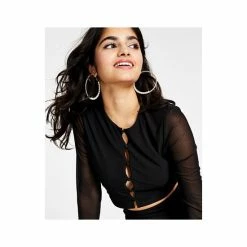 Coupon 🎁 Bar III 👩 Women's Button-Front Cutout Mesh-Sleeve Crop Top, Created For Macy's Deep Black 🛒 -Cheap Bar III Store unnamed file 1687