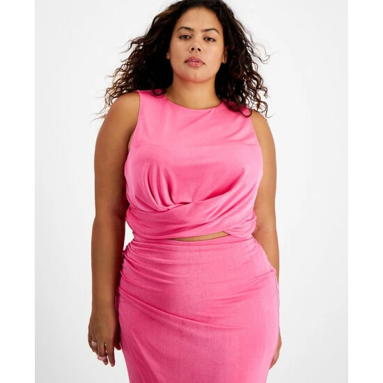 Flash Sale 🔥 Bar III Plus Size Cross-Hem Sleeveless Cropped Top, Created For Macy's Pink Shock 😉 1 Flash Sale 🔥 Bar III Plus Size Cross-Hem Sleeveless Cropped Top, Created For Macy's Pink Shock 😉