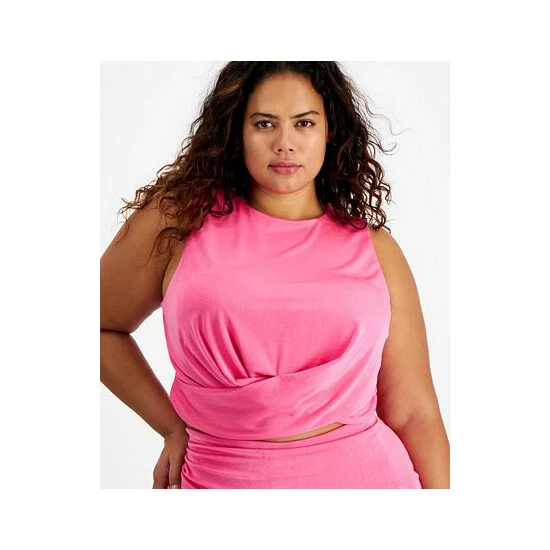 Flash Sale 🔥 Bar III Plus Size Cross-Hem Sleeveless Cropped Top, Created For Macy's Pink Shock 😉 2 Flash Sale 🔥 Bar III Plus Size Cross-Hem Sleeveless Cropped Top, Created For Macy's Pink Shock 😉 - Image 2