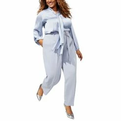 Buy 😍 Bar III Plus Size Bow-Neck Blouse & Tie-Waist Pants, Created For Macy's Jazz Berry 😀