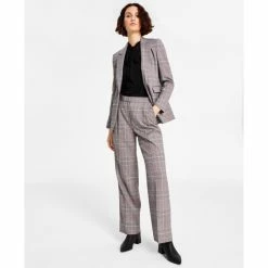 Coupon 🌟 Bar III 👩 Women's Tie-Neck Top, Plaid Blazer & Pants, Created For Macy's Jazz Berry Combo 🎁