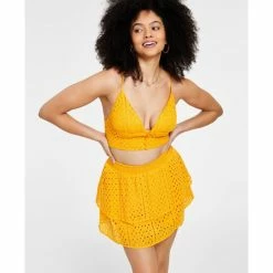 Cheapest ❤️ Bar III 👩 Women's Eyelet Crop Top, Created For Macy's Gold Brick 🛒