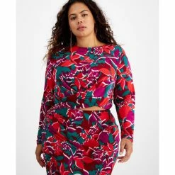 Cheap 😉 Bar III Plus Size Printed Cross-Hem Long-Sleeve Cropped Top, Created For Macy's Shadow Shine 🌟