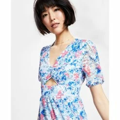 Top 10 🎁 Bar III 👩 Women's Front-Cutout Tiered 👗 Dress, Created For Macy's Air Blue Floral ❤️ -Cheap Bar III Store unnamed file 1762