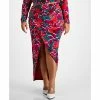 New 🥰 Bar III Plus Size Printed Slit-Front Pull-On Midi 👗 Skirt, Created For Macy's Shadow Shine 🧨