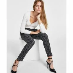 Outlet 😉 Bar III 👩 Women's Mid-Rise Jacquard Ankle Pants, Created For Macy's Black Combo 🧨 -Cheap Bar III Store unnamed file 1773