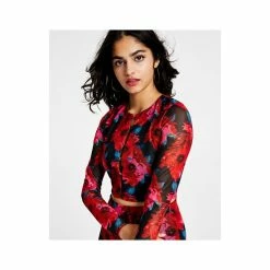 Discount 🔥 Bar III 👩 Women's Floral-Print Cutout Mesh-Sleeve Crop Top, Created For Macy's Romantic Petals 🛒 -Cheap Bar III Store unnamed file 1787