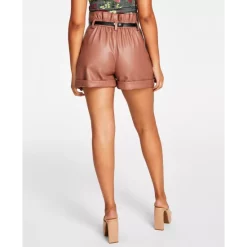 Outlet 🌟 Bar III 👩 Women's Faux-Leather Belted Cuffed Shorts, Created For Macy's Rare Wood ✨ -Cheap Bar III Store unnamed file 181