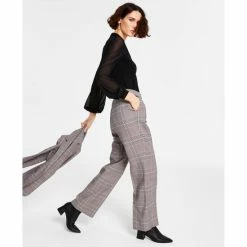 Best Sale ✔️ Bar III 👩 Women's Plaid Pleated High-Waist Wide-Leg Pants, Created For Macy's Jazz Berry Combo 🎁 -Cheap Bar III Store unnamed file 1834