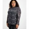 Outlet ✔️ Bar III Plus Size Draped-Sleeve Animal-Print Mesh Top, Created For Macy's Grey Combo 👏
