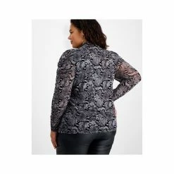 Outlet ✔️ Bar III Plus Size Draped-Sleeve Animal-Print Mesh Top, Created For Macy's Grey Combo 👏 -Cheap Bar III Store unnamed file 1845